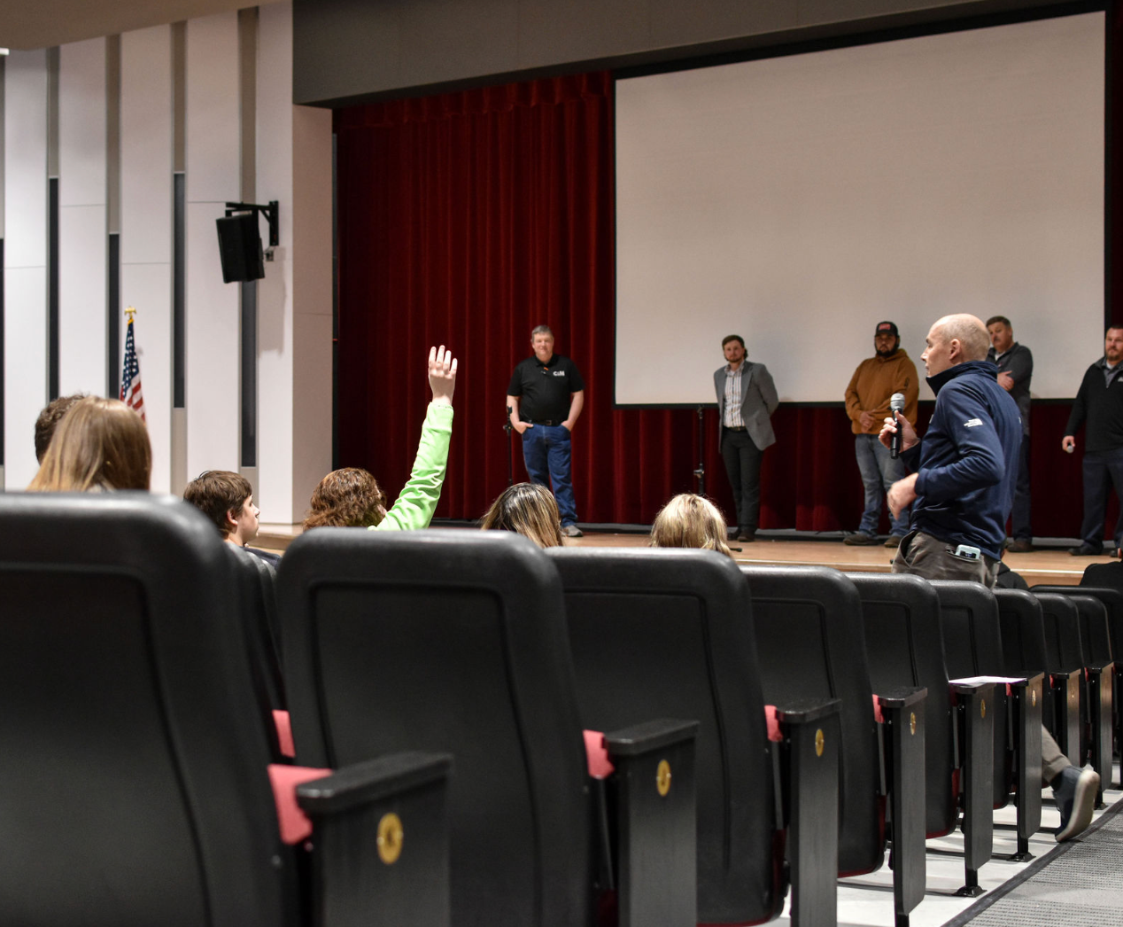 Students asking questions at Tech Day.